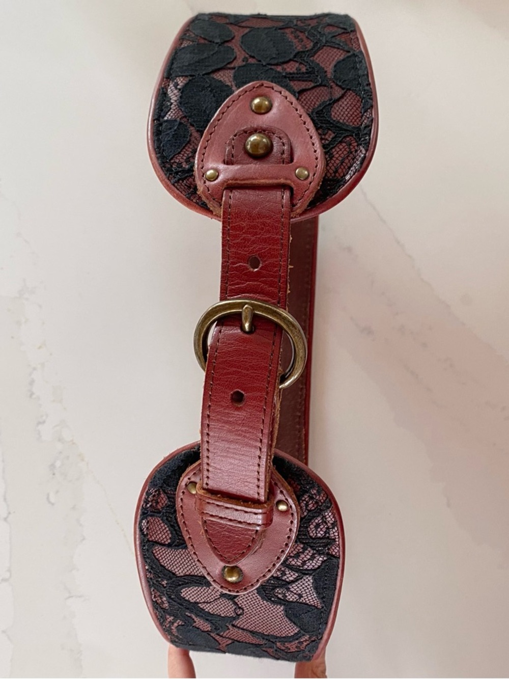 Anthropologie Lace Over Leather Belt